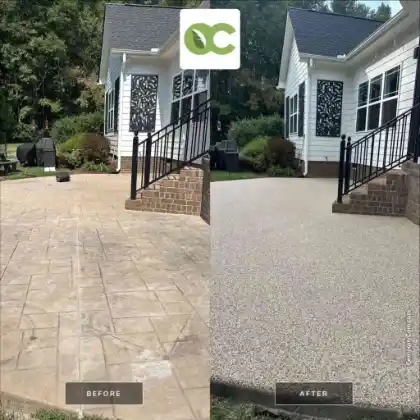 Back garden patio before and after comparison | Charleston Concrete