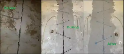 Before-and-after comparison of stitching repair | Charleston Concrete