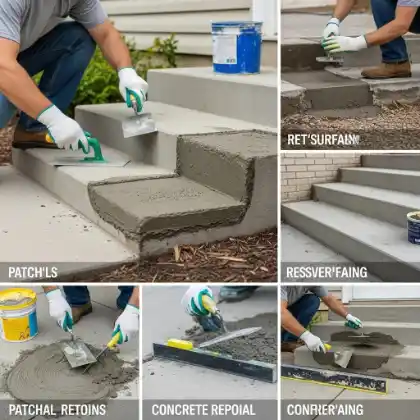 Contractor patching and resurfacing concrete steps | Charleston Concrete