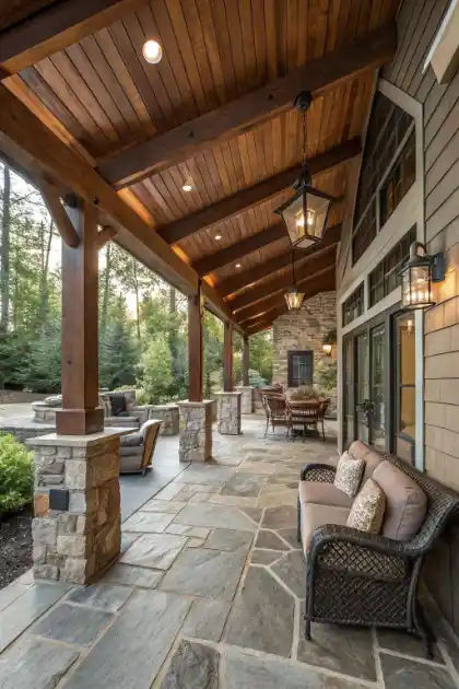 Covered patio extension combining different materials | Charleston Concrete