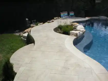 Patterned stamped concrete used for pool decking | Charleston Concrete