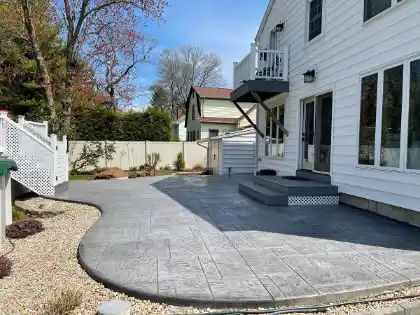 Patterned stamped finish on patio concrete | Charleston Concrete