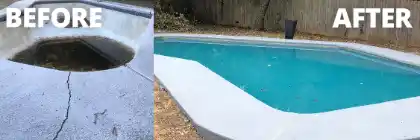 Pool deck before and after repair | Charleston Concrete