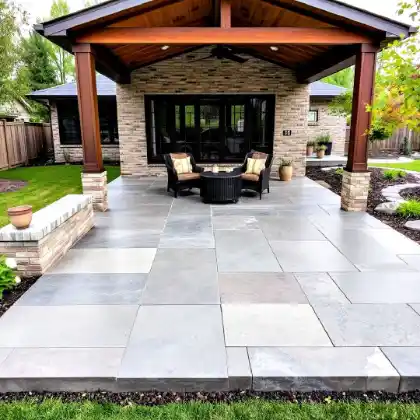 Stamped concrete patio with large stone slab pattern | Charleston Concrete