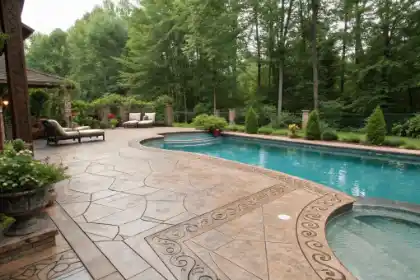Stamped concrete pool deck design idea | Charleston Concrete