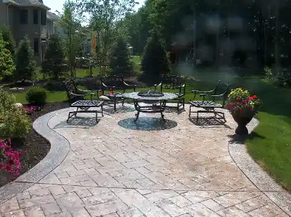 Stamped texture across concrete patio paving | Charleston Concrete