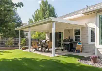 White aluminium patio cover | Charleston Concrete